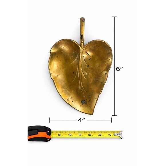 Vintage Brass Bowl & Leaf Dish Set Mid Century Trinket Catchall Decor - Picture 4 of 4